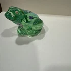 Fenton Art Glass Green Glass Frog With Hard-painted Irises Pre-owned Signed