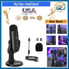 Podcast Microphone for PC, USB Condenser with Noise Cancellation, Volume  Mu...