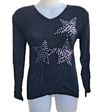 Vintage Women's Black Jumper With Sequin Shell Designs Size M