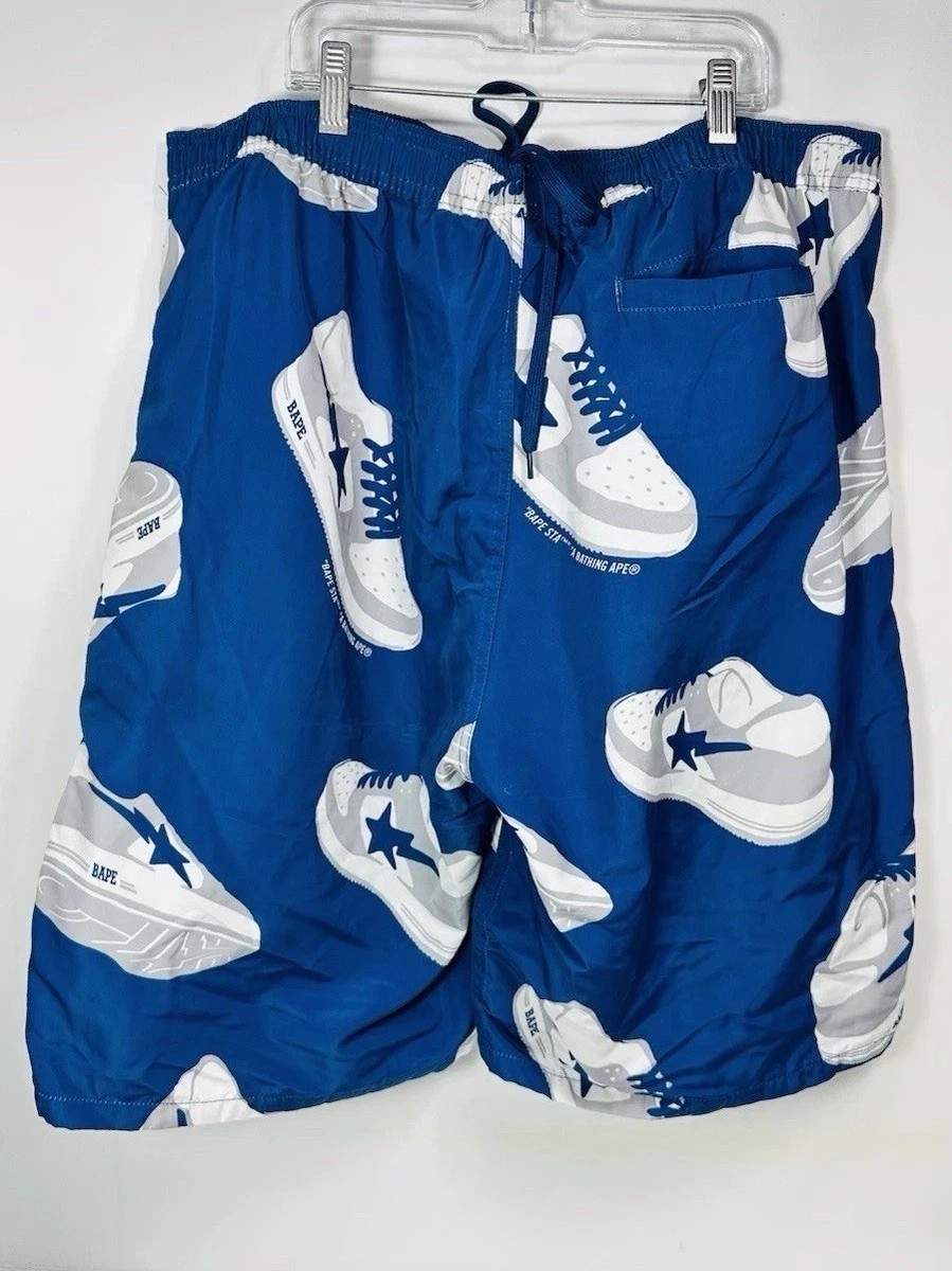 A Bathing Ape Bape Sta Track Shorts Mens Size XXL Shoes Print Navy Elastic Waist View 4
