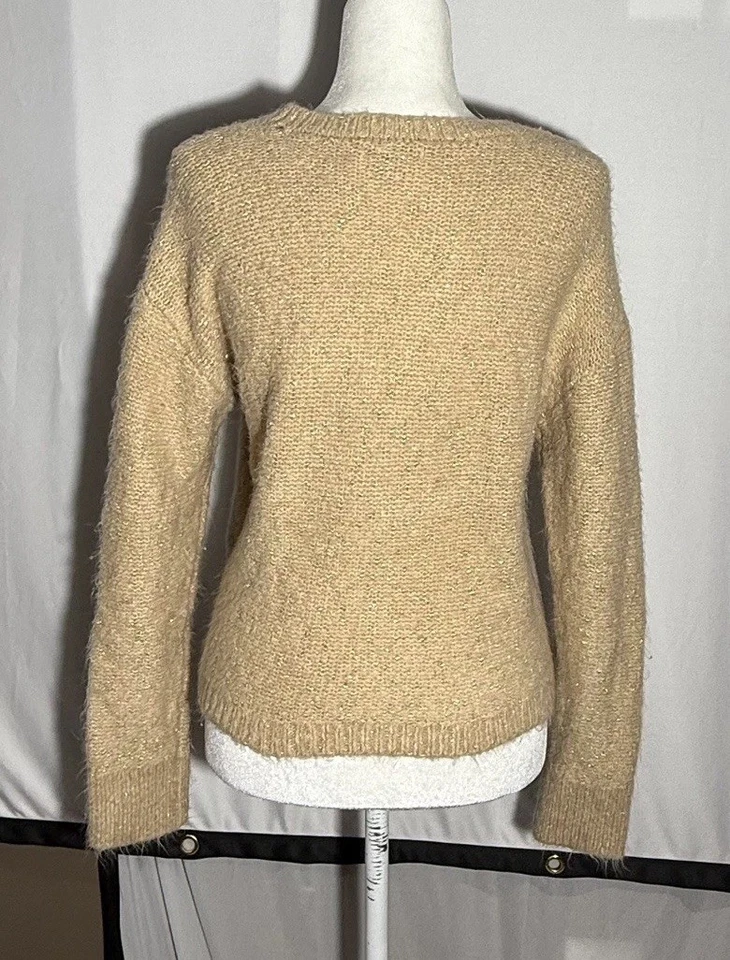 Calvin Klein Women's Crew Neck Sweater Tan W/gold Sparkles, Size M Long Sleeves - Image 2 of 4