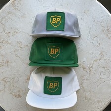 Lot of 3 Vintage BP British Petroleum Snapback trucker Cap Hat green white gray