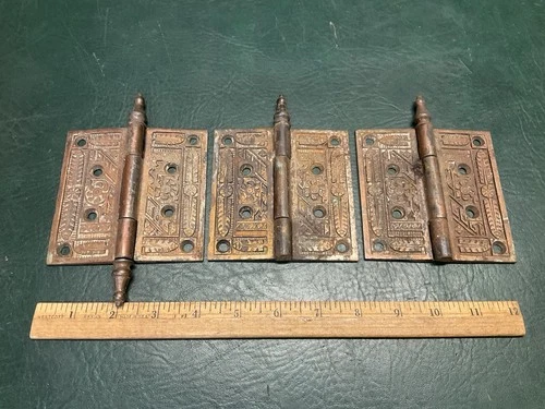 3 Antique Eastlake Victorian Door Hinges 4x4 Steeple Top ~ Salvaged Lot