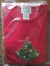 VINTAGE WOMEN QUACKER FACTORY RHINESTONE + BEAD CHRISTMAS TREE SHIRT SZ LG NEW!