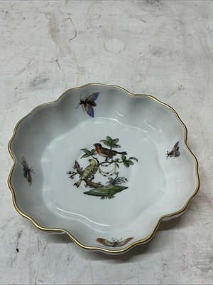 1932-1948 Herend Hungary Rothschild Bird 6164/RO #56 Scalloped Trinket Dish