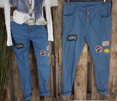 NEU    ITALY BAGGY  HOSE PANTS 4 BUTTONS PATCHES   EMOJI BLAU S 36 38