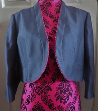 Worn Once Ladies Jacques Vert Cropped Grey Lined Bolero Blazer/jacket Size 16
