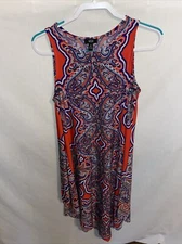 MSK Womens Fashion Dress Size Medium Orange Paisley Sleeveless Flare