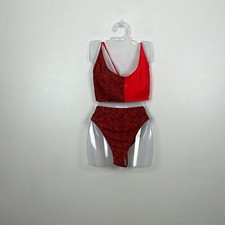 Womens 3XL Colorblock Cheetah Print 2 Piece Bikini Padded Cups Swimsuit Red