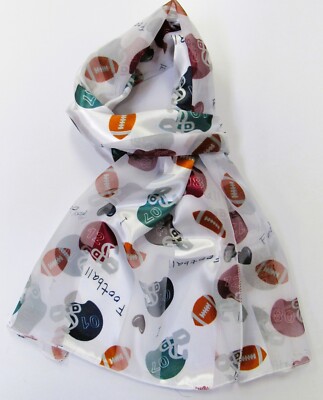 Women's Long Scarf Silk Feel I LOVE FOOTBALL Sports Fan Fun Novelty Scarf