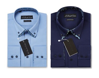 Mrdoublecollar Herren Oxford Hemd Smart Casual Langarm Doppelkragen Kontrast