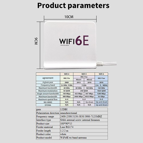 Portable 2.4G 5.8G 6G WiFi 6E Mimo Aerial With 2pcs Cable Indoor Outdoor - Zdjęcie 6 z 14