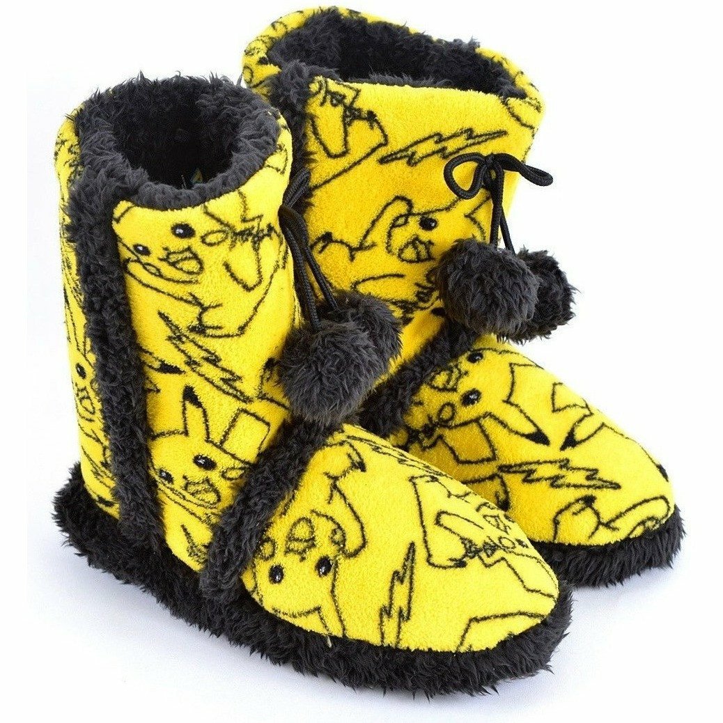PANTOFOLA D’ORO Pokemon Pikachu Pantofole Stivali Pom Pom Stampa Totale Giallo Nero Taglia SM o MD