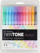 Tombow 61501 TwinTone Marker Set, Pastel, 12-Pack. Double-Sided Markers Perfect