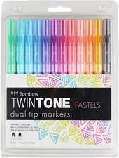 Tombow 61501 TwinTone Marker Set, Pastel, 12-Pack. Double-Sided Markers Perfect
