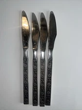 Vtg Set Gold Standard Stainless Midnight Blossom Dinner Knives Floral MCM Japan