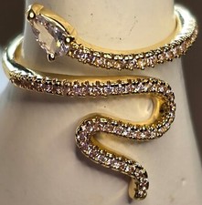 Anello serpente avvolgente cristallo Swarovski placcato oro 14 carati da Adornia misura 7 NUOVO