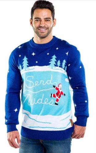 Tipsy Elves Men's Ugly Christmas Sweater Santa Ice Skating Send Nudes L