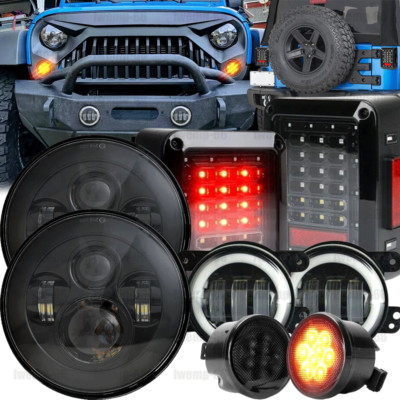 Combo 7'' LED Headlight Tail Light 4'' Fog Lamp Turn For Jeep Wrangler JK 07-2017