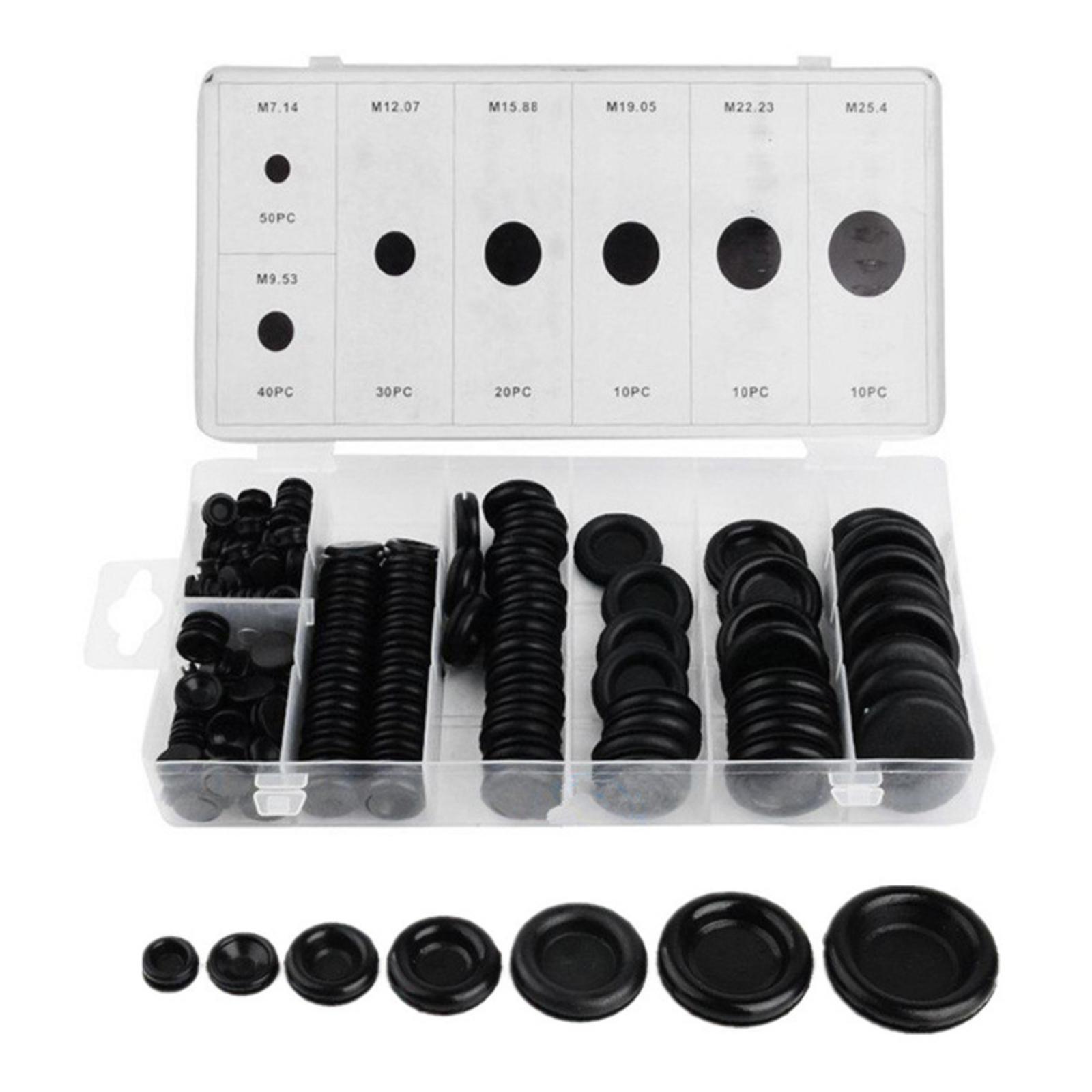 170pcs 7-Size Assorted Rubber Washer Firewall Hole Plug Eyelet Set Gasket Kit
