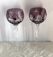 Bavarian Crystal Wine Glass Goblet Set Hock Cut-To-Clear/Amethyst/Purple