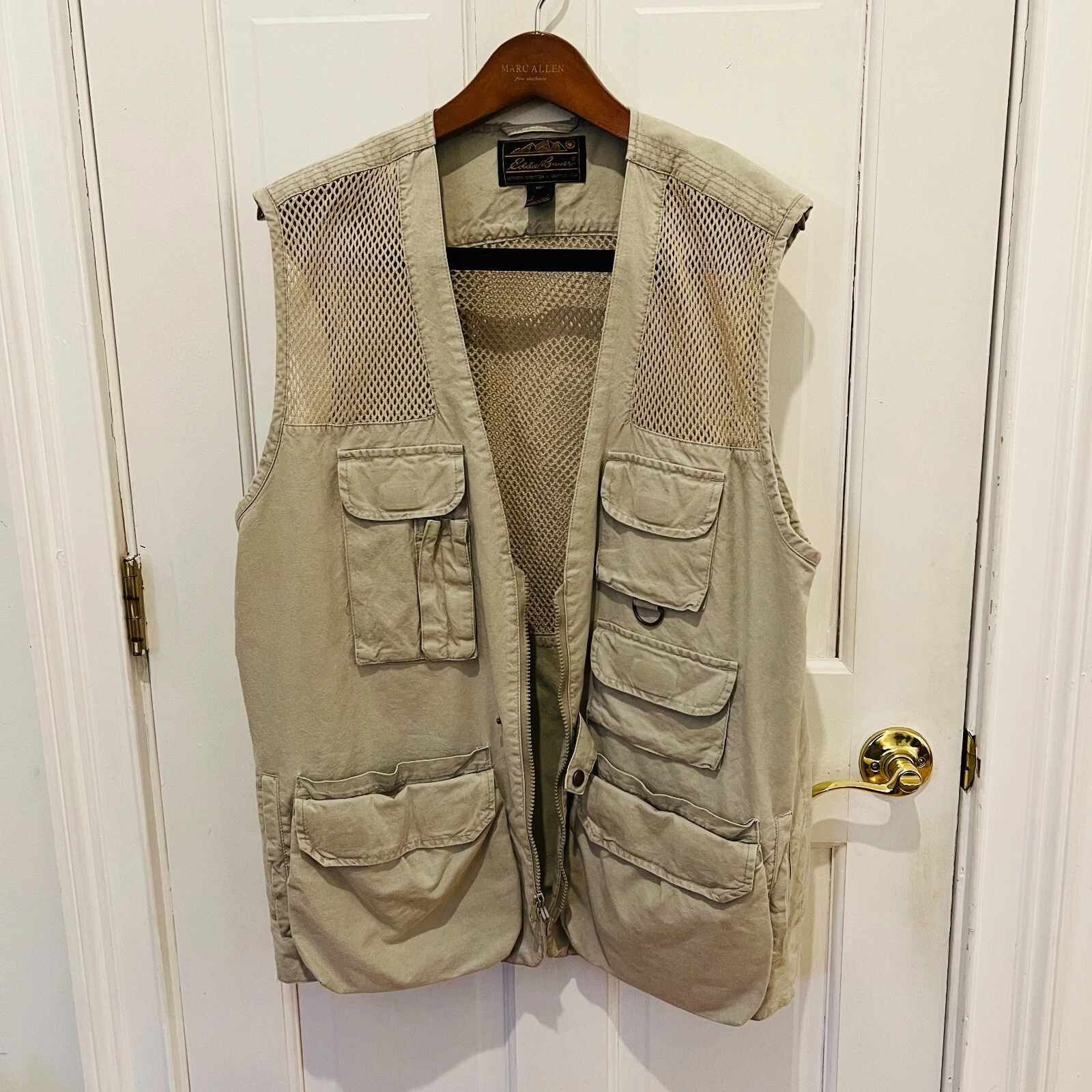 Vintage Eddie Bauer Vest Men Safari Fishing Utility Khaki Pockets Adjustable