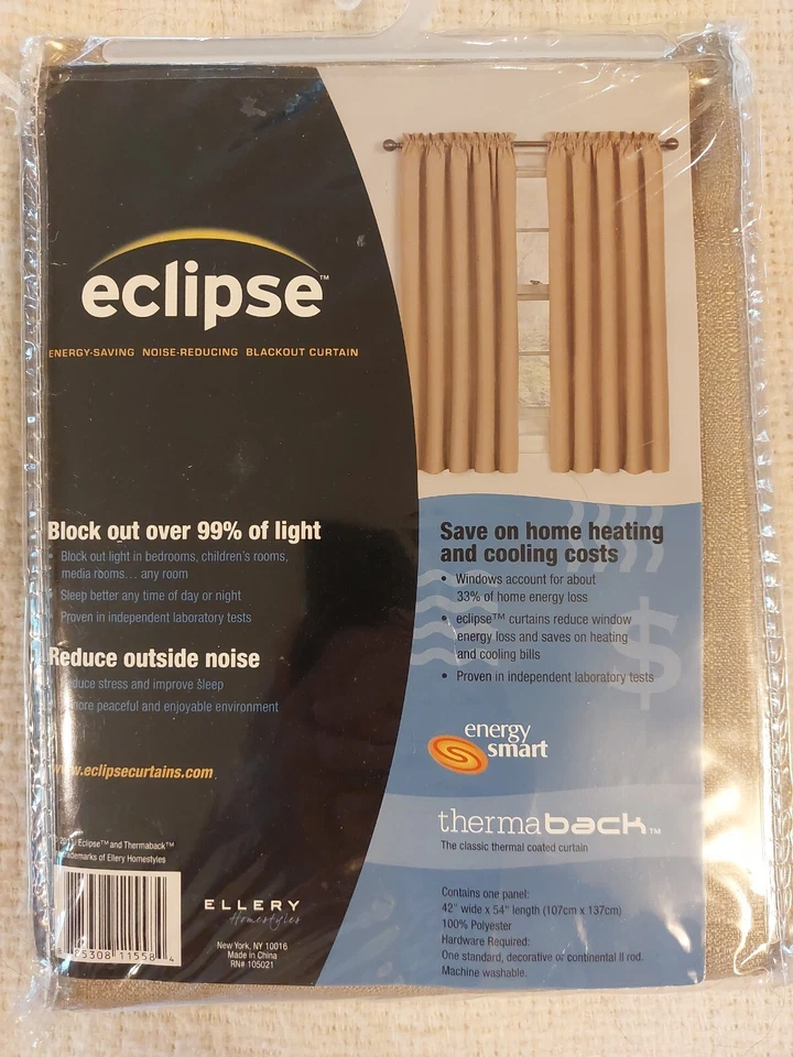 Eclipse Therma Back Blocks 99% Light 42 x 54 in. Curtain Rod Pocket NEW - Image 2 of 4