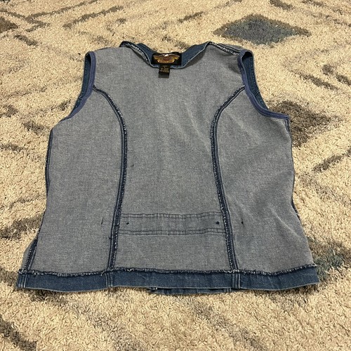 Vintage Harley Davidson Denim Vest Womens Large Pockets Eagle Buttons - Picture 12 of 13