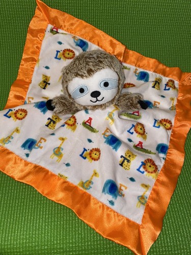 Baby Starters Sloth Security Blanket Rattle Lovey Orange Satin Trim Lion Tigers - Foto 7 di 9