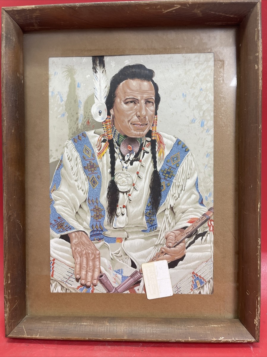 アメリカ先住民風アート 木製フレーム Vintage Native American Decorative Print In Rustic Wooden Frame | eBay