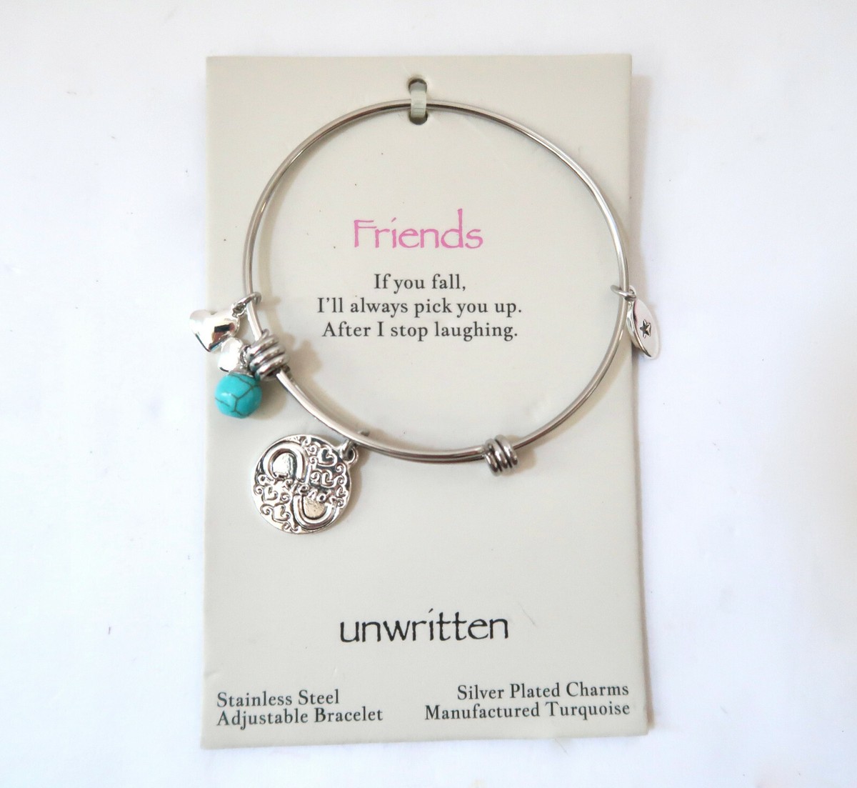 UNWRITTEN Friends expandable bangle bracelet w charms NWT