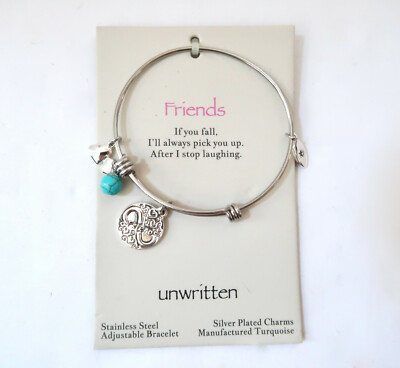 UNWRITTEN Friends expandable bangle bracelet w charms NWT