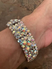 Retro Deco Squares Opalescent Crystal Elasticized Stretch Bracelet