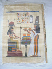 Egyptian Large Papyrus Paper Hand Painting Isis Nefertari 26"X34"