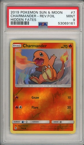 2019 Pokemon Sun & Moon Hidden Fates Charmander Reverse Foil Holo #7 PSA 9