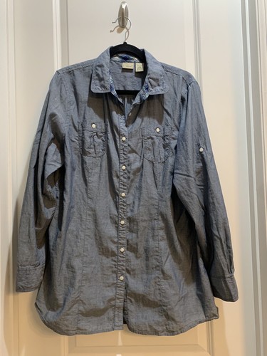 LL Bean Chambray Button-Down-Hemd Large 100 % Baumwolle Langarm Länge 32 Zoll