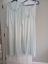 Women's Vintage Shadowline Blue Long Peignoir Set Medium