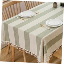 Cotton Rectangular Tablecloth Olive Striped 86" x 55" Rectangular Green