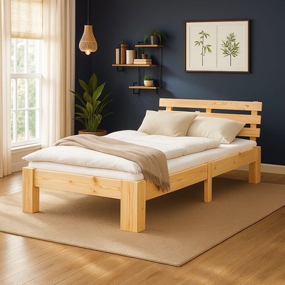 Einzelbett 90x200 Holz Natur mit Lattenrost Kinderbett Jugendzimmer Homestyle4u