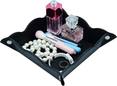 Leather Storage Tray Phone Watch Jewelry Coin Organizer Dresser Valet Tray