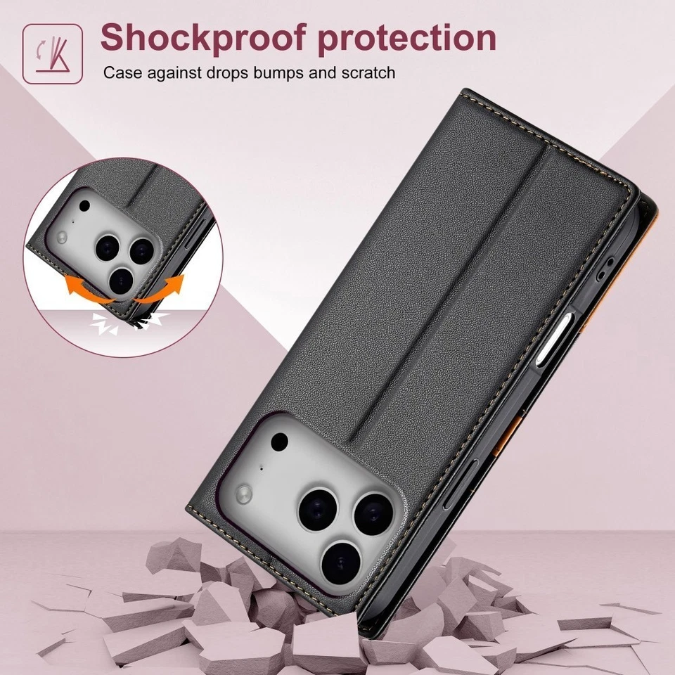 For iPhone 17 Pro Max 17 Air 17 Pro 17 Retro Wallet Case Leather Card Flip Cover - Image 3 of 4