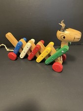 Vintage Expandable Wood Horse On Wheels Pull Toy