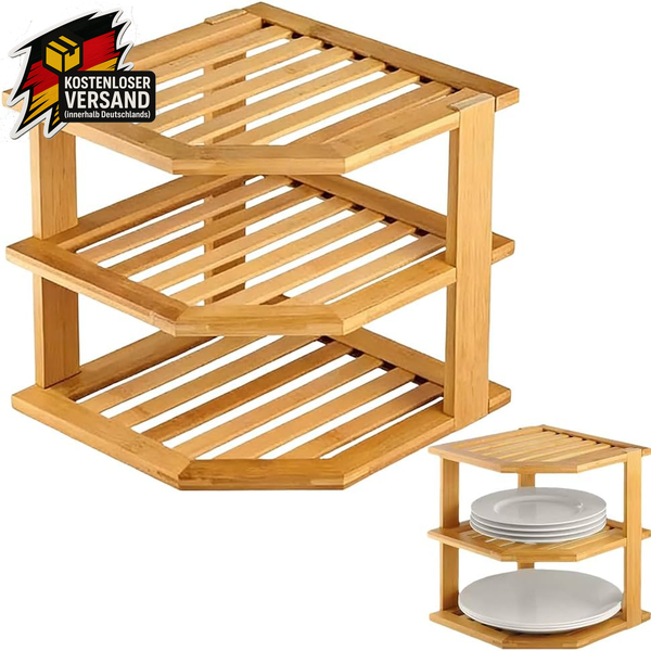 Eckregal KüChe Bambus 3 Ebenen Platzsparender Organizer FüR GewüRze & Utensilien-image