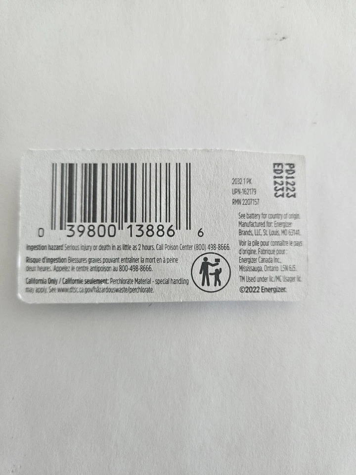 Fast Shipping -1-PK -CR2032  -Energizer 3V  Batteries - Car Fobs- EX Date 2028 - Image 2 of 2
