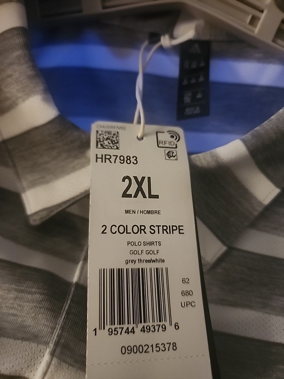 Adidas Golf polo shirt mens 2XL Grey white striped performance active NWT D30 thumbnail 3