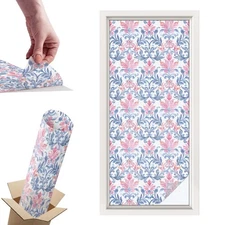 Frosted Glass Film Easy DIY Install Floral Symmetry Abstraction Blue