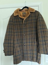 Vintage Men's Pendleton Wool Plaid Tweed Fur Collar Jacket Large USA Made EUC