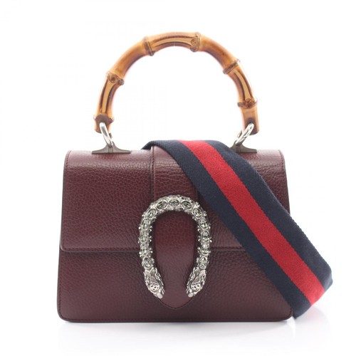 GUCCI Dionysus Bamboo Rhinestone 2Way Handbag Bordeaux Leather Used