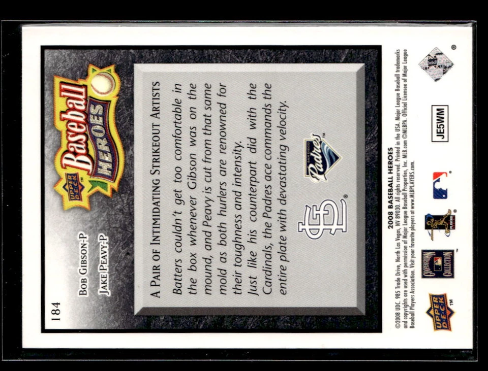 Bob Gibson / Jake Peavy - 2008 Upper Deck Baseball Heroes Black #184 - Image 2 of 2