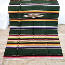 Vintage Serape Saltillo Blanket Rug Finely Woven Wool 48x82 Old 1940s Mexican